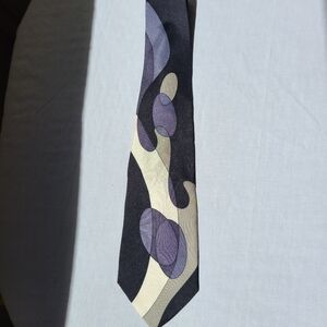 JT Beckett 100% Silk Abstract Print Tie - Cream, Gray, Blue, Black